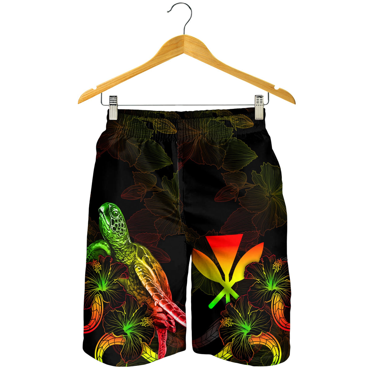 Hawaii Polynesian Men's Shorts - Turtle With Blooming Hibiscus Reggae - Polynesian Pride
