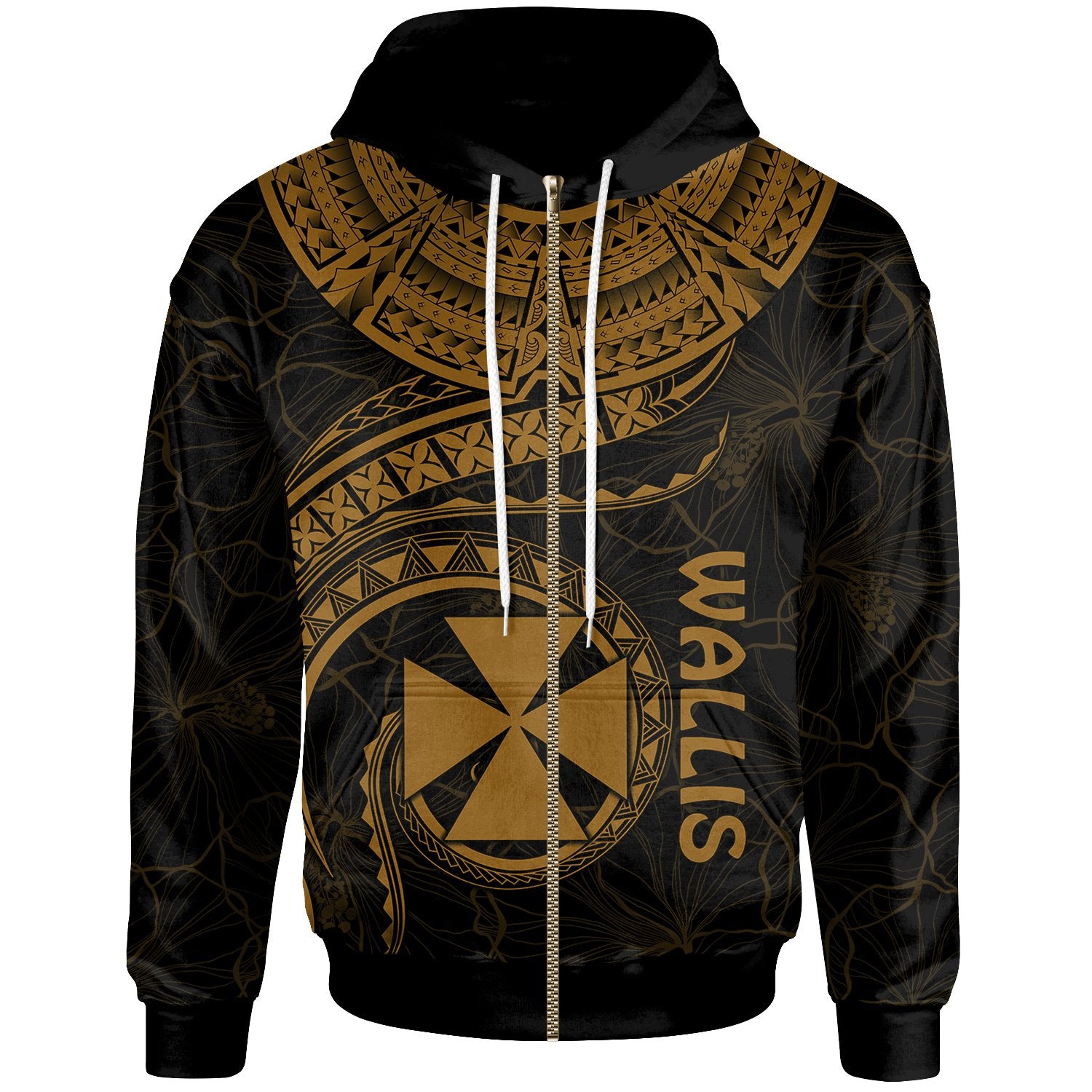 Wallis and Futuna Polynesian Zip up Hoodie Wallis and Futuna Waves (Golden) Unisex Golden - Polynesian Pride