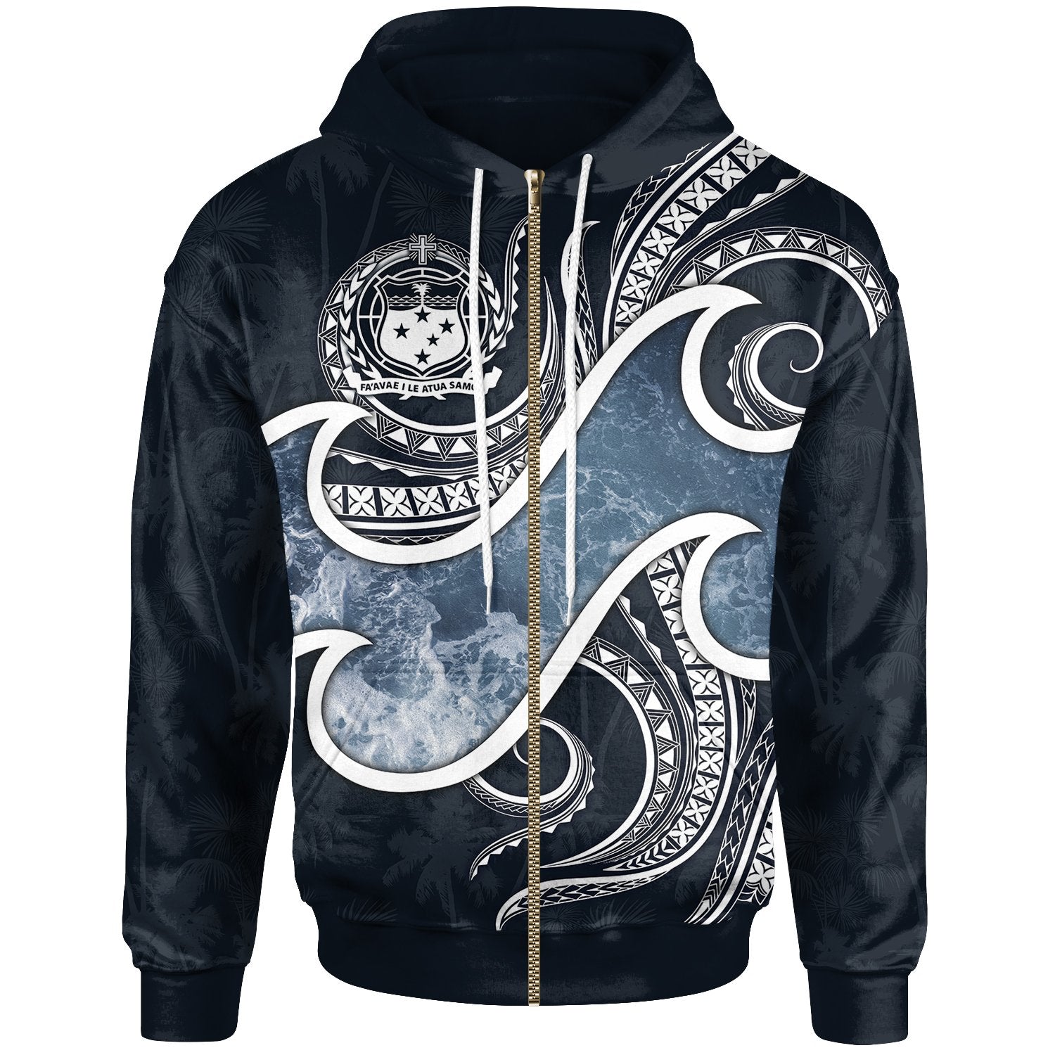 Samoa Polynesian Zip up Hoodie Ocean Style Unisex Black - Polynesian Pride