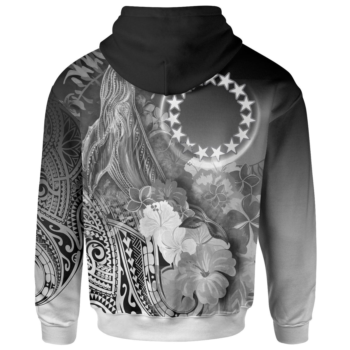 Cook Islands Custom Zip up Hoodie Humpback Whale with Tropical Flowers (White) - Polynesian Pride