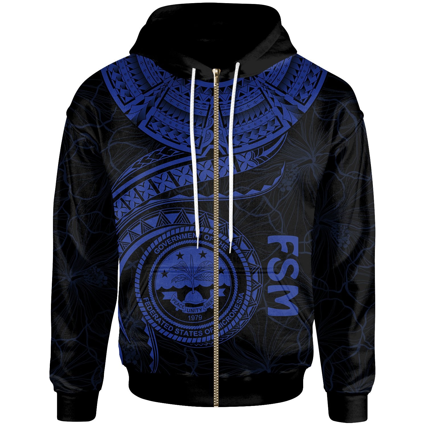 Federated States of Micronesia Polynesian Zip up Hoodie FSM Waves (Blue) Unisex Blue - Polynesian Pride