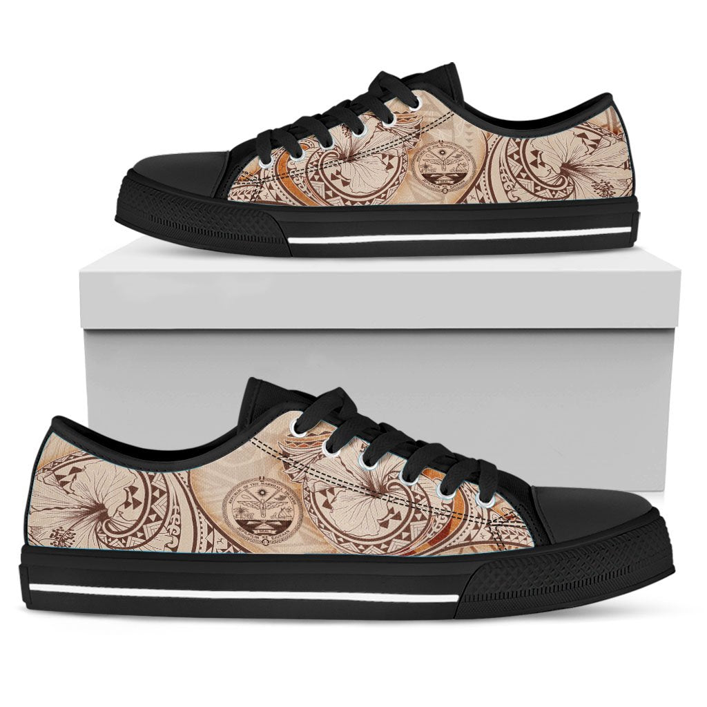 Marshall Islands Low Top Shoes - Hibiscus Flowers Vintage Style - Polynesian Pride