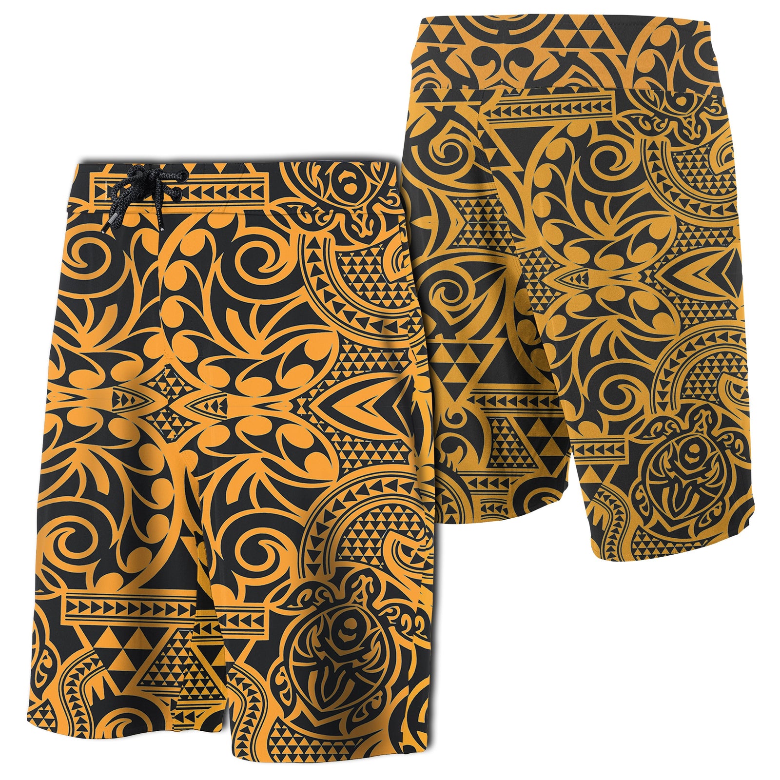 Hawaii Polynesian Tribal Turtle Board Shorts Men Gold - Polynesian Pride