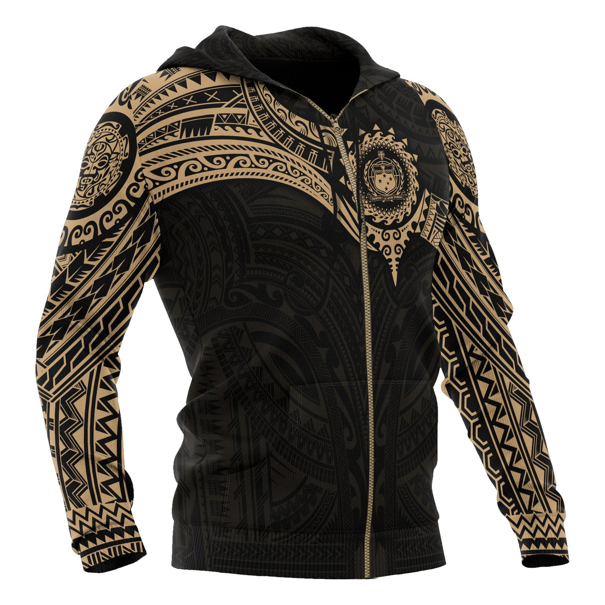 Samoa Polynesian Zip up Hoodie Gold Heart Shield - Polynesian Pride