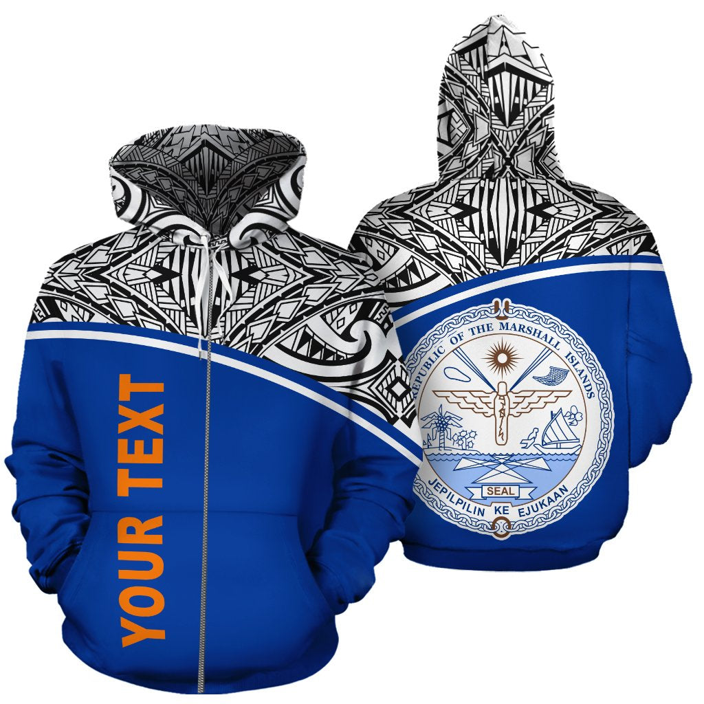 Marshall Islands Polynesian Custom Zip up Hoodie Blue Curve Unisex Blue - Polynesian Pride