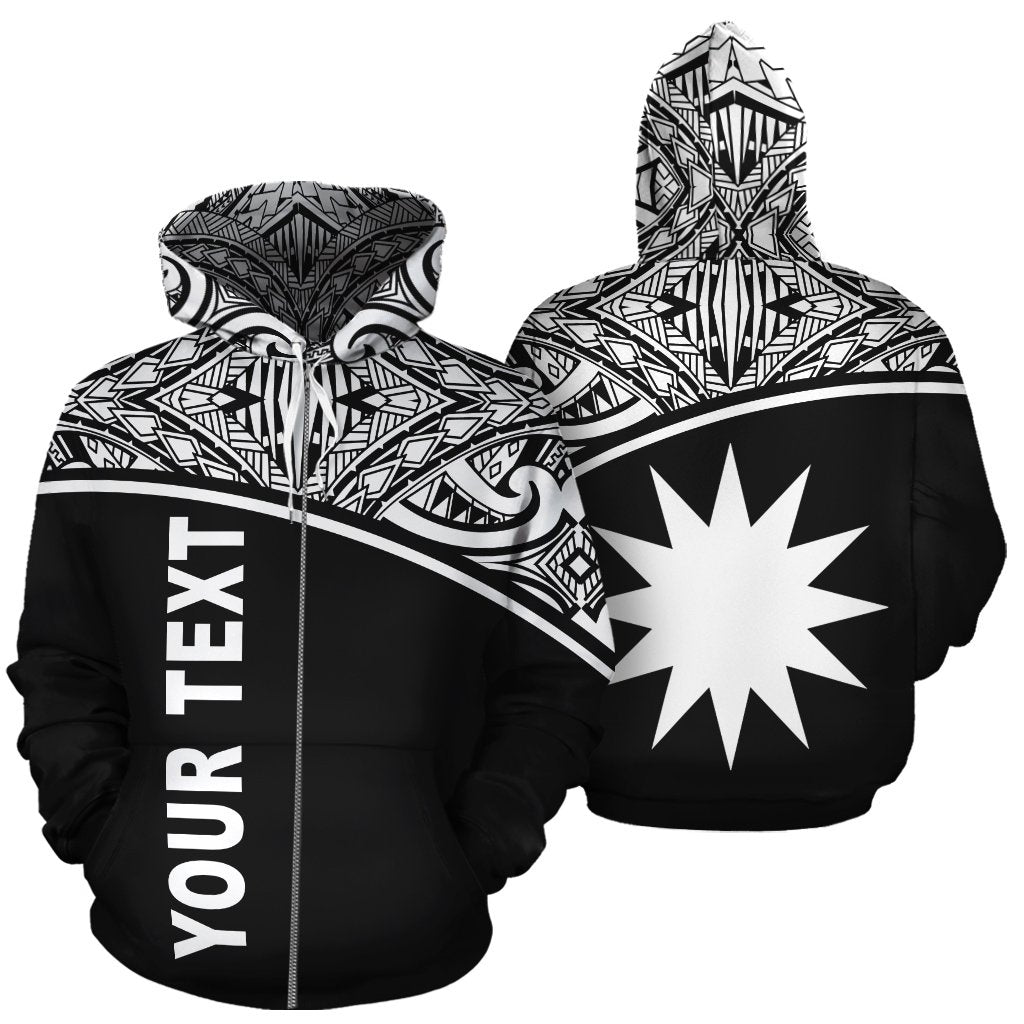 Nauru Polynesian Custom Zip up Hoodie Black Curve Unisex Black - Polynesian Pride