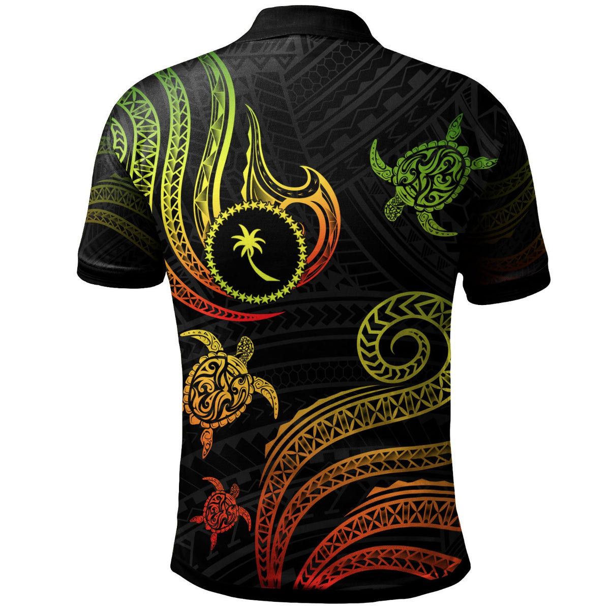 Chuuk Custom Polo Shirt Polynesian Turtle With Pattern Reggae - Polynesian Pride