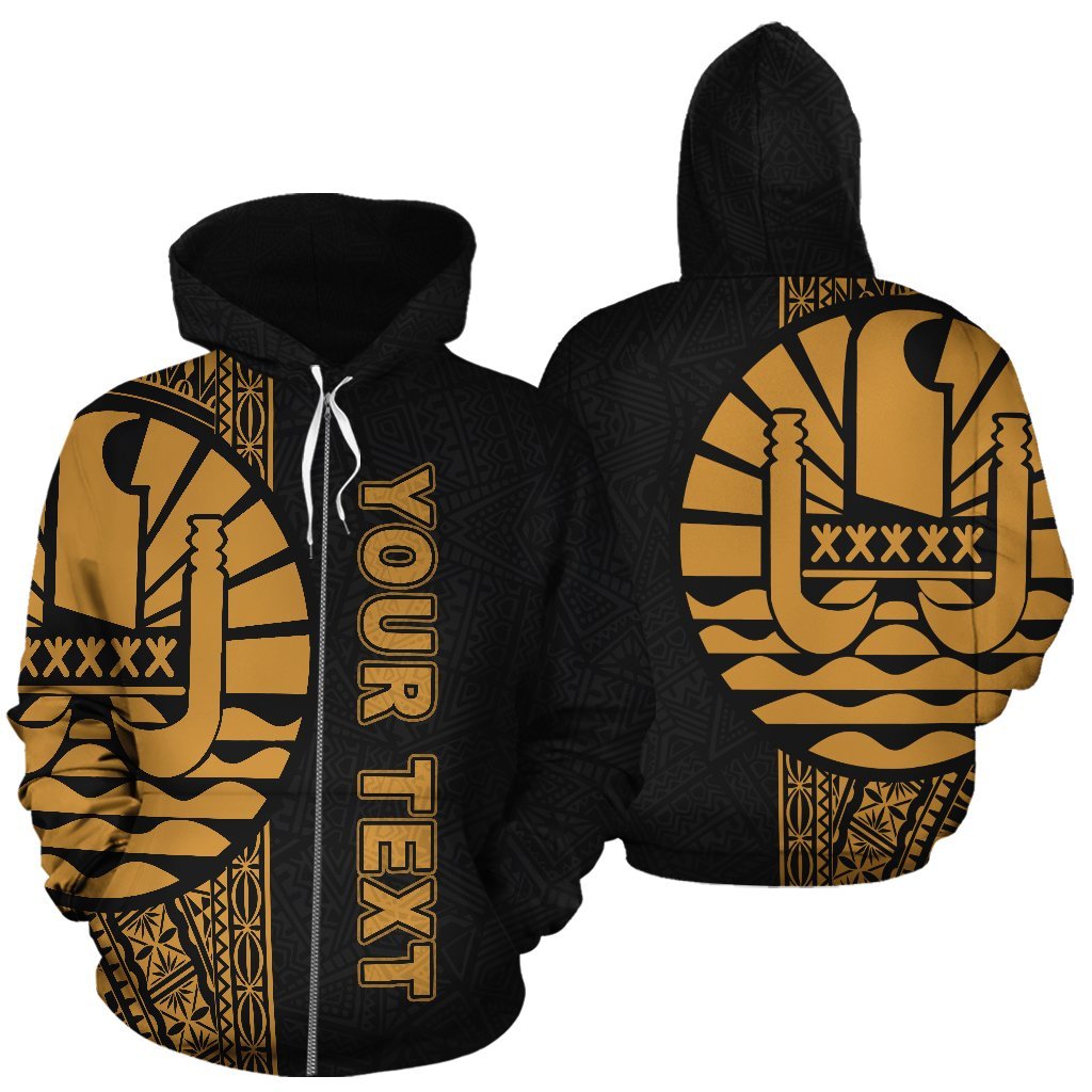 Tahiti (French Polynesia) Polynesian Custom Zip up Hoodie Yellow Line Unisex Yellow - Polynesian Pride