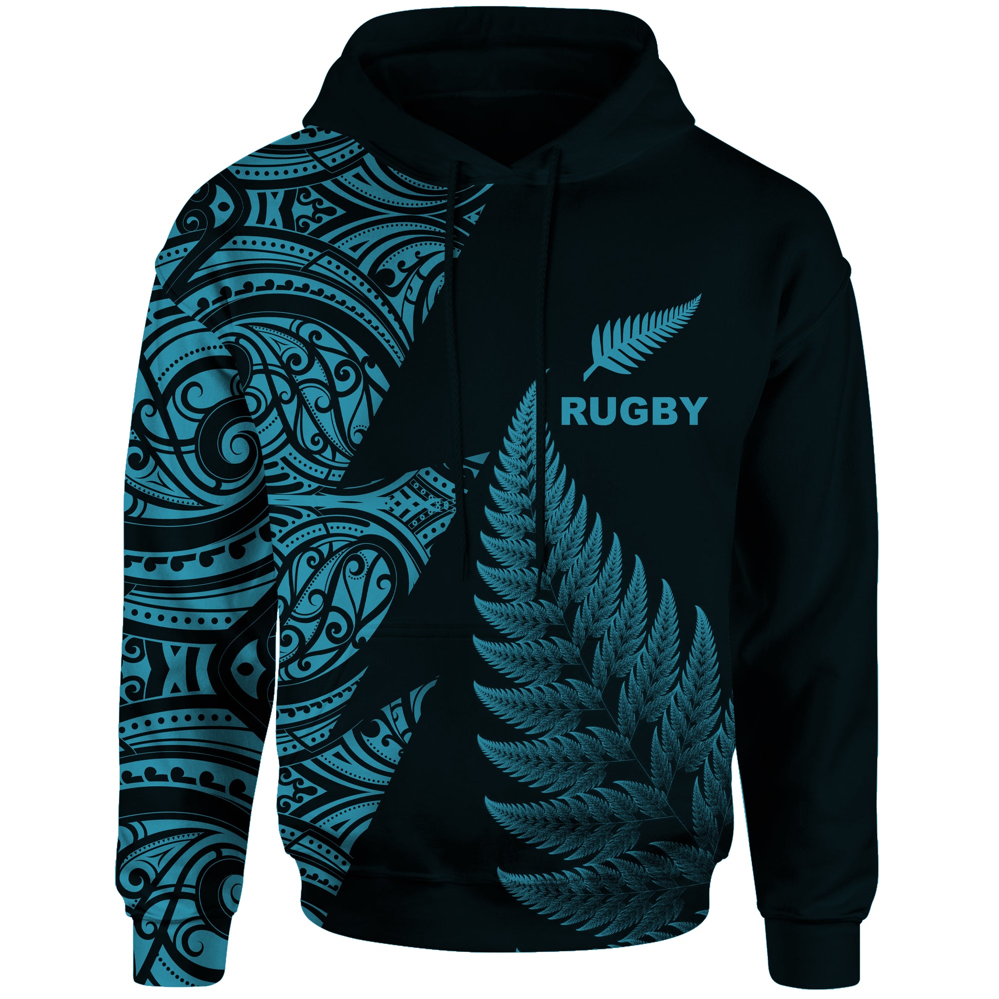 New Zealand Rugby Hoodie Aotearoa Maori Style Blue Unisex Blue - Polynesian Pride