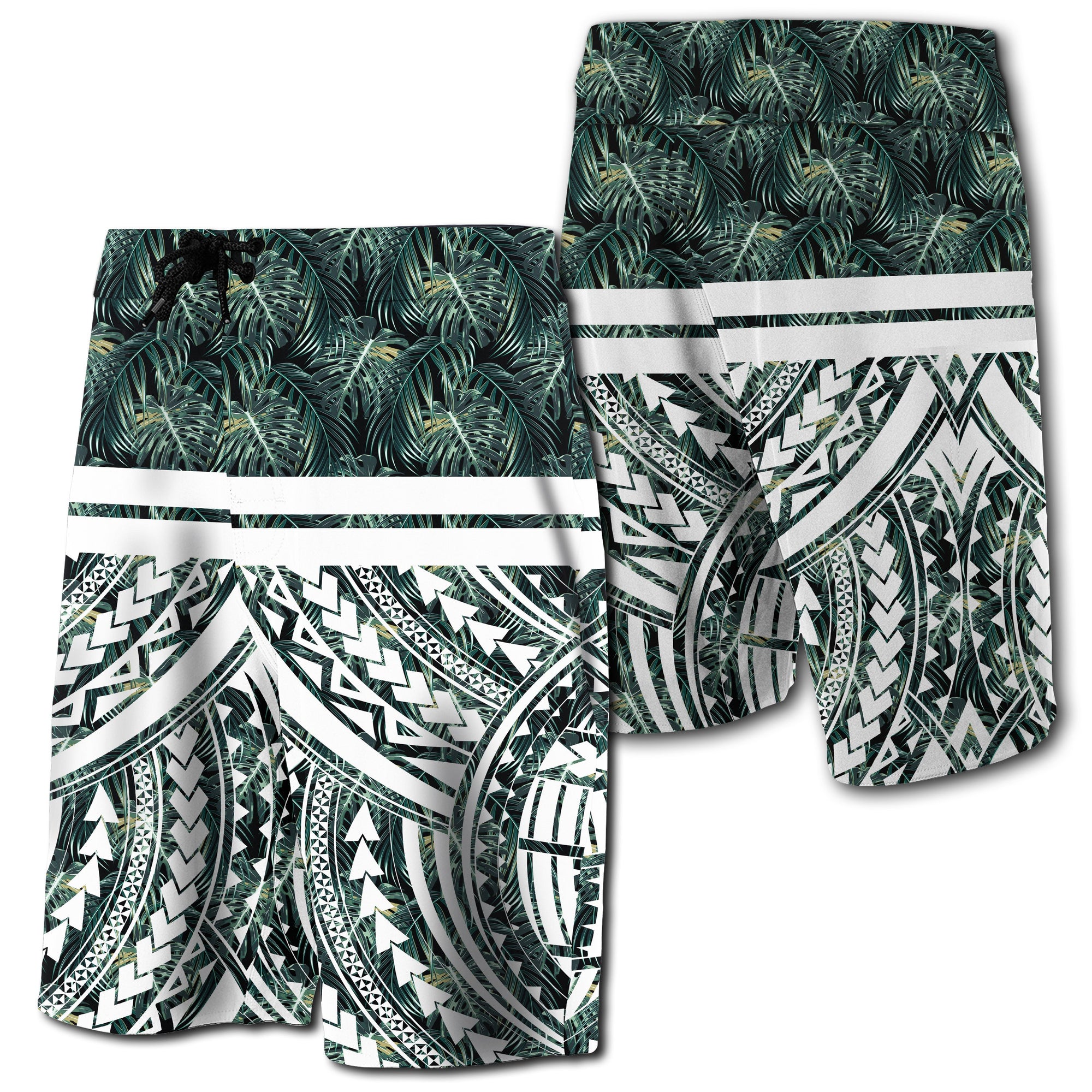 Hawaii Summer Palm Tree Polynesian Kanaka Men's Board Shorts Green - Polynesian Pride