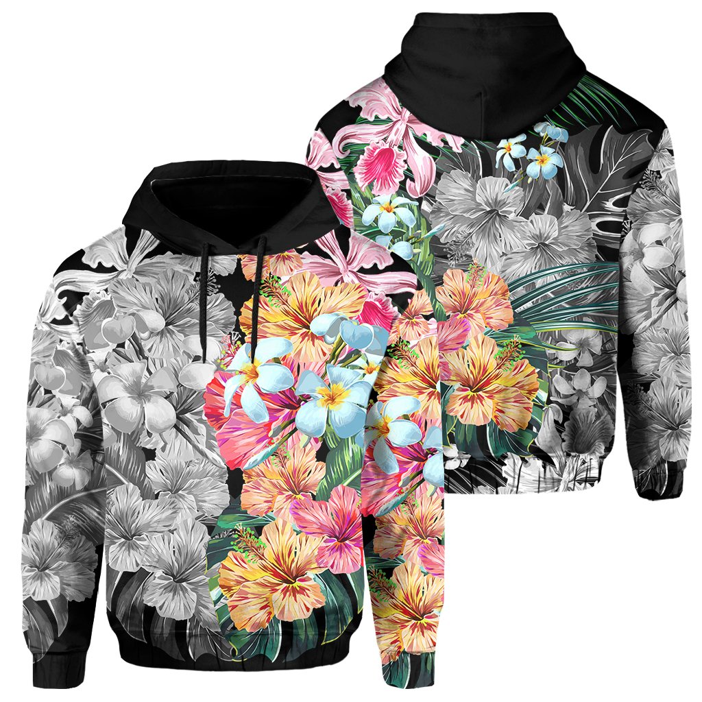 Hawaii Forest Tropical Flower Hoodie Unisex Black - Polynesian Pride