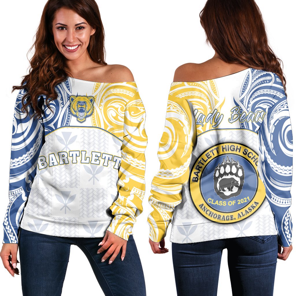 Hawaii - Kanaka Bartlett High School Off Shoulder Sweater Demodern Style V1 AH White - Polynesian Pride