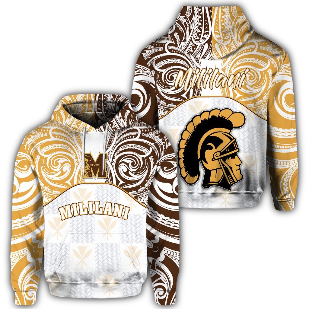 Hawaii Hoodie Kanaka Mililani High School Hoodie Demodern Style Unisex White - Polynesian Pride