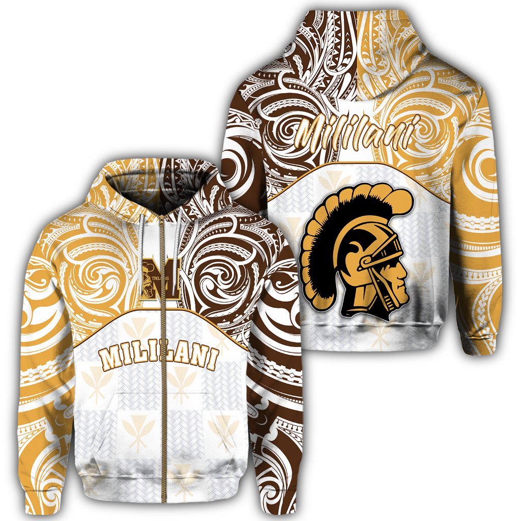 hawaiiZipper Hoodie Kanaka Mililani High School Zipper Hoodie Demodern Style Unisex White - Polynesian Pride