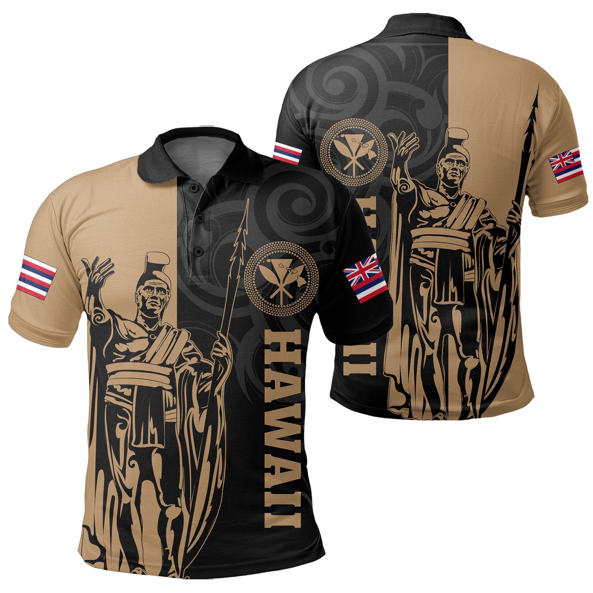 Hawaii King Polynesian Polo Shirt Lawla Style Gold - Polynesian Pride