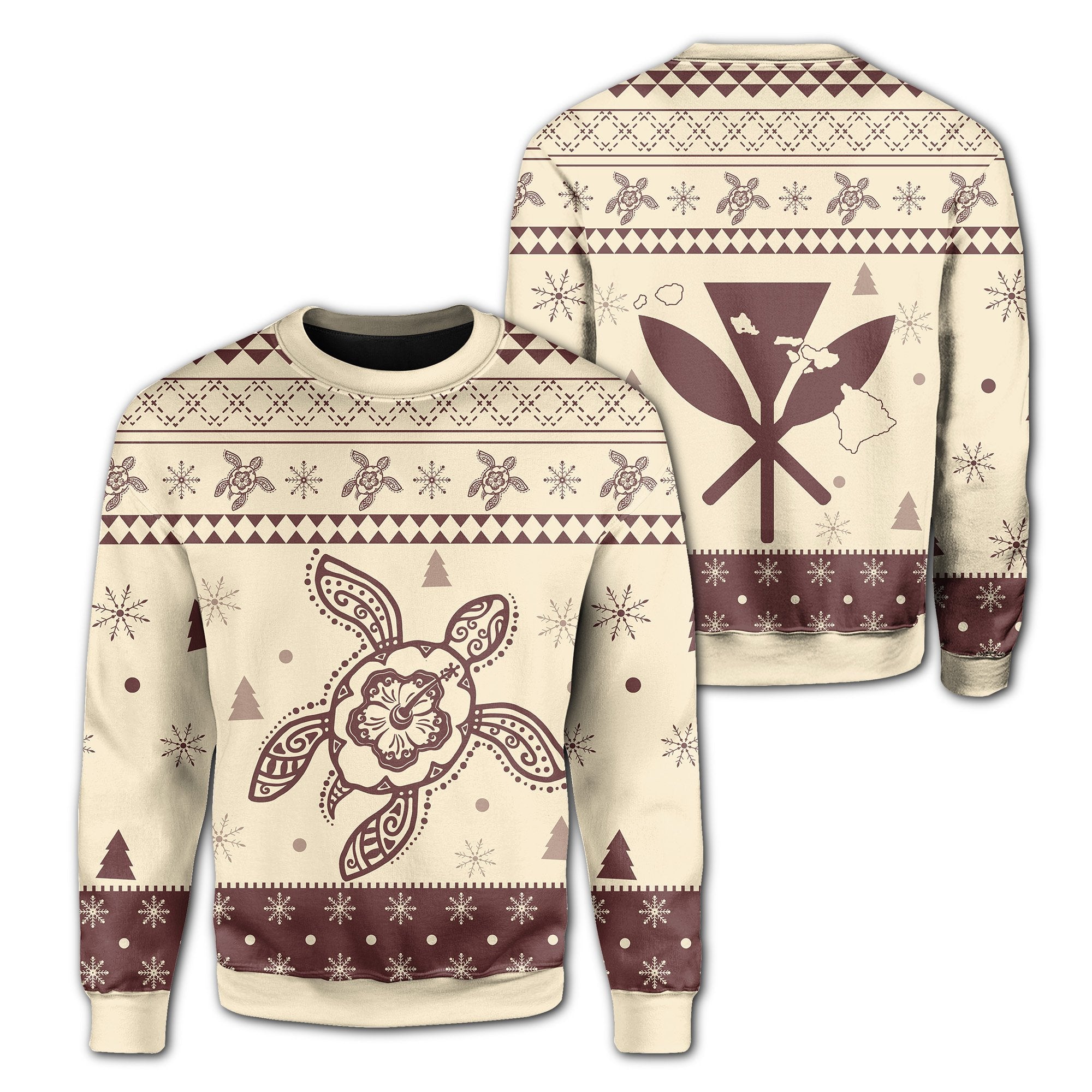 Hawaii Christmas Turtle Pattern Sweatshirt - Keep Style - AH Unisex Beige - Polynesian Pride