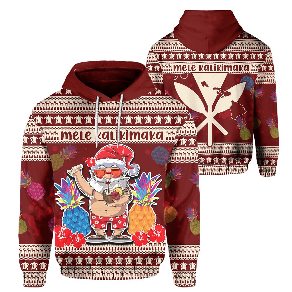 Hawaii Santa Claus Pineapple Pattern Hoodie Dry Style Unisex Red - Polynesian Pride