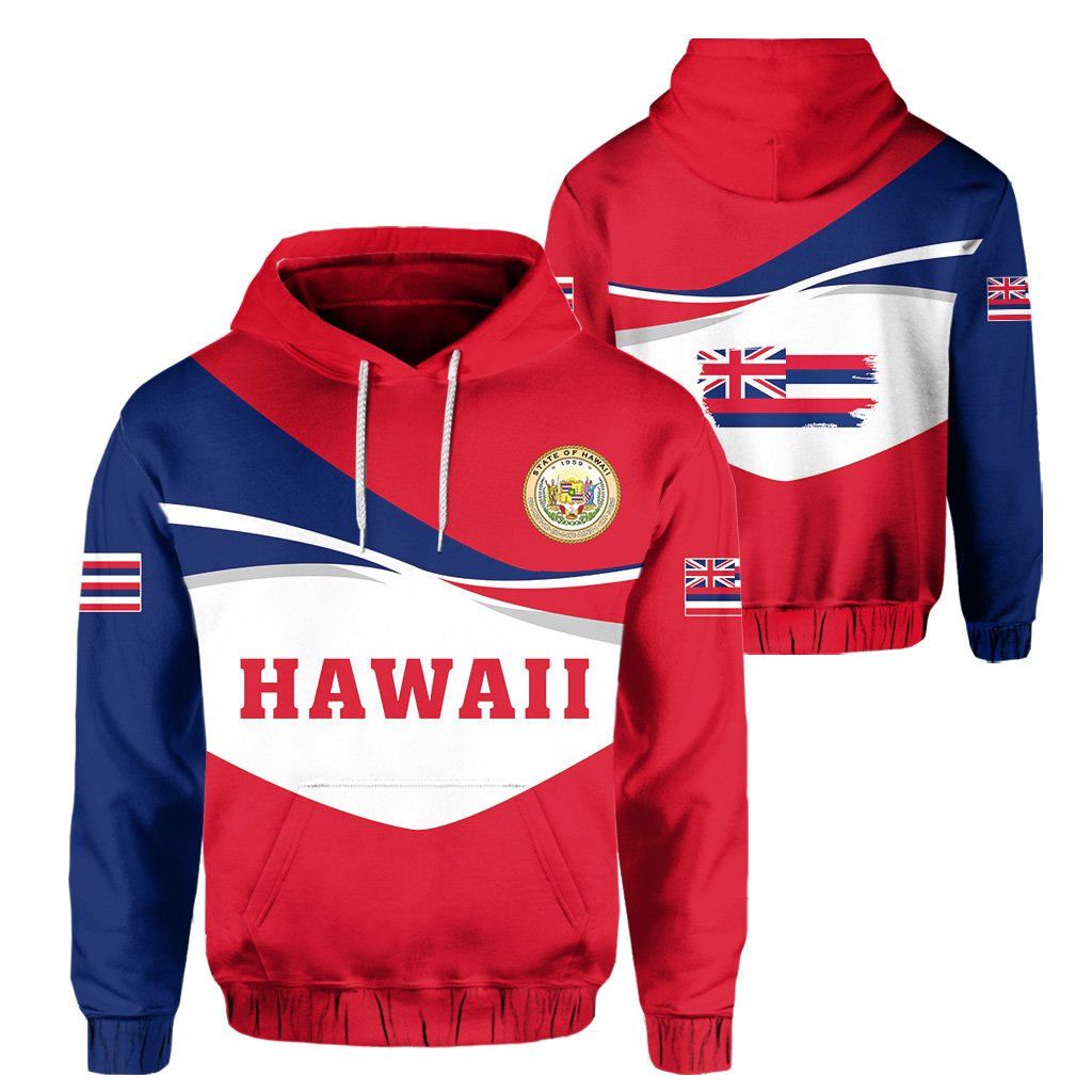 Hawaii Flag Hoodie Reg Style Unisex Red - Polynesian Pride