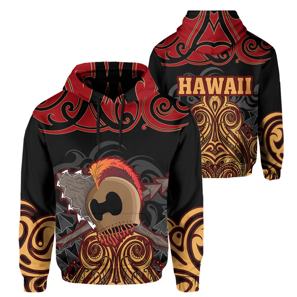 Hawaii Warrior Polynesian Hoodie Stock Style Unisex Black - Polynesian Pride