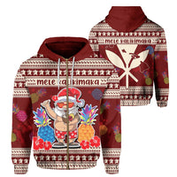 Hawaii Santa Claus Pineapple Pattern Hoodie Zip Dry Style Unisex Red - Polynesian Pride