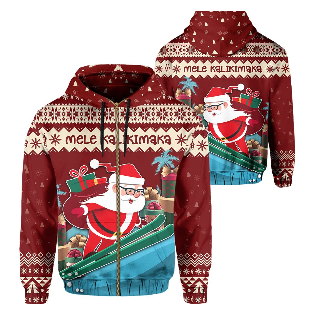 Hawaii Christmas Mele Kalikimaka Hoodie (Zip up) Vie Style Unisex Red - Polynesian Pride