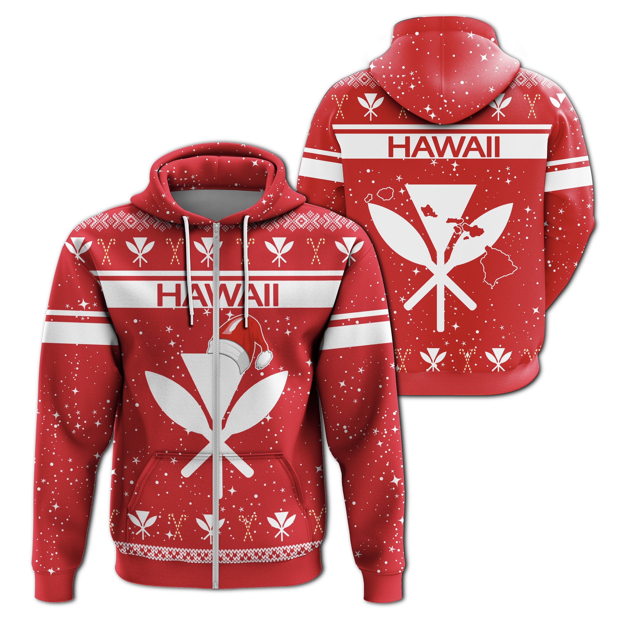 Hawaii Christmas Hoodie (Zip up) Show Style Unisex Red - Polynesian Pride