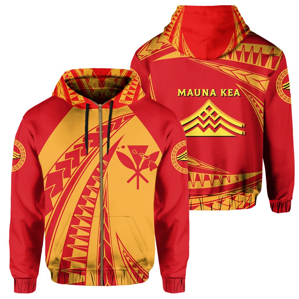Polynesian Kanaka Mauna Kea Hawaii Zip Hoodie Unisex Yellow - Polynesian Pride