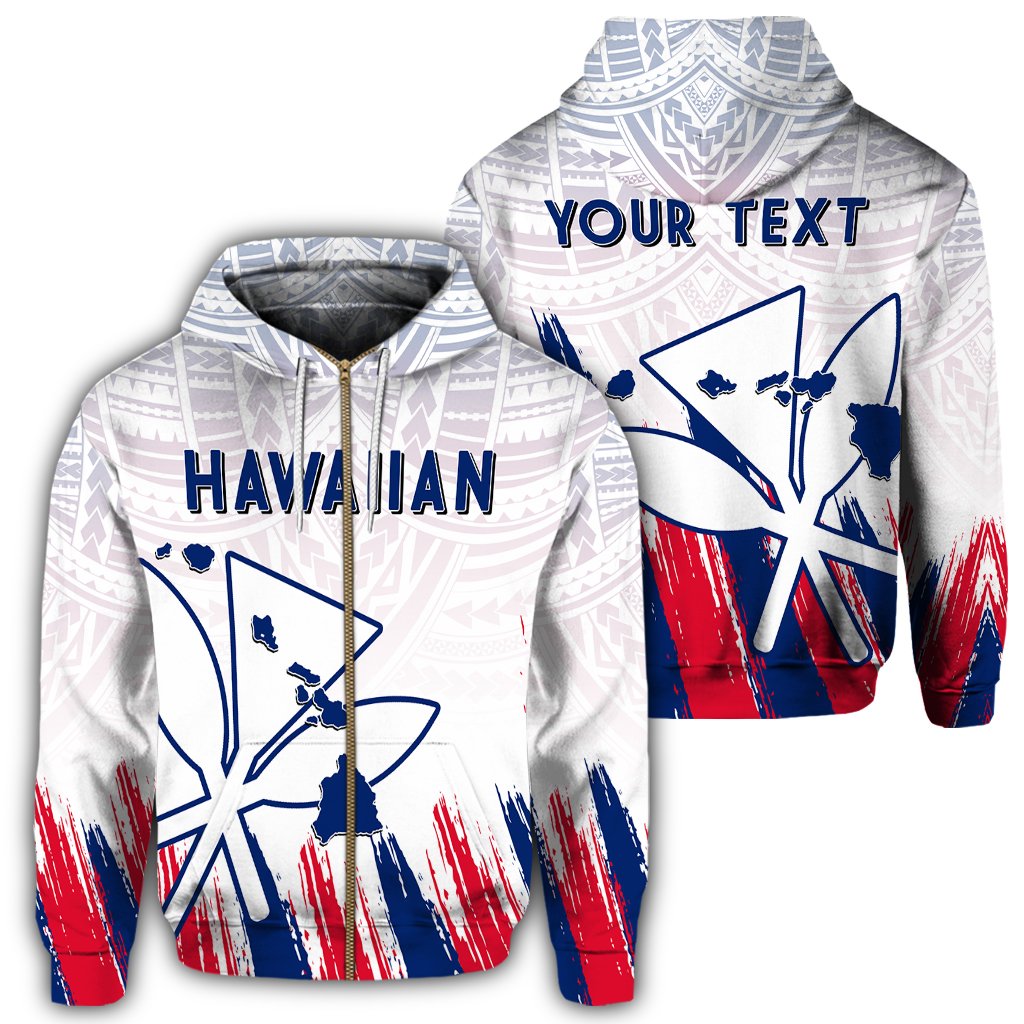 Custom Hawaiian Map Kanaka Flag Brush Hoodie Zip White Throne Style Unisex White - Polynesian Pride