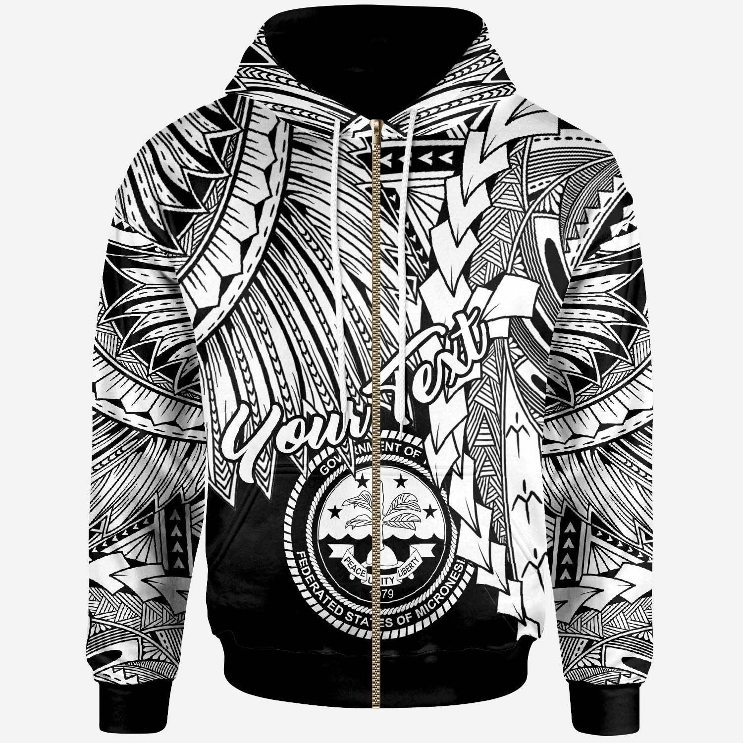 Federated States of Micronesia Polynesian Custom Zip up Hoodie Tribal Wave Tattoo White Unisex White - Polynesian Pride