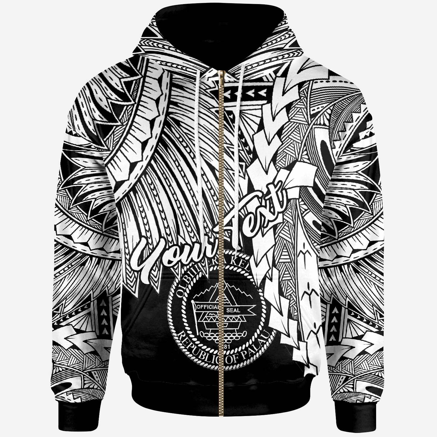 Palau Polynesian Custom Zip up Hoodie Tribal Wave Tattoo White Unisex White - Polynesian Pride