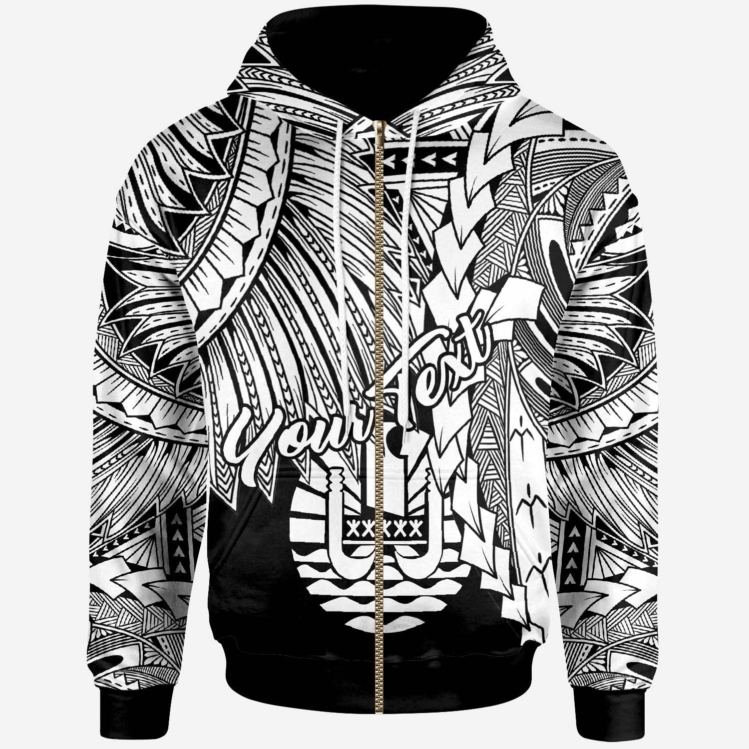 Tahiti Polynesian Custom Zip up Hoodie Tribal Wave Tattoo White Unisex White - Polynesian Pride