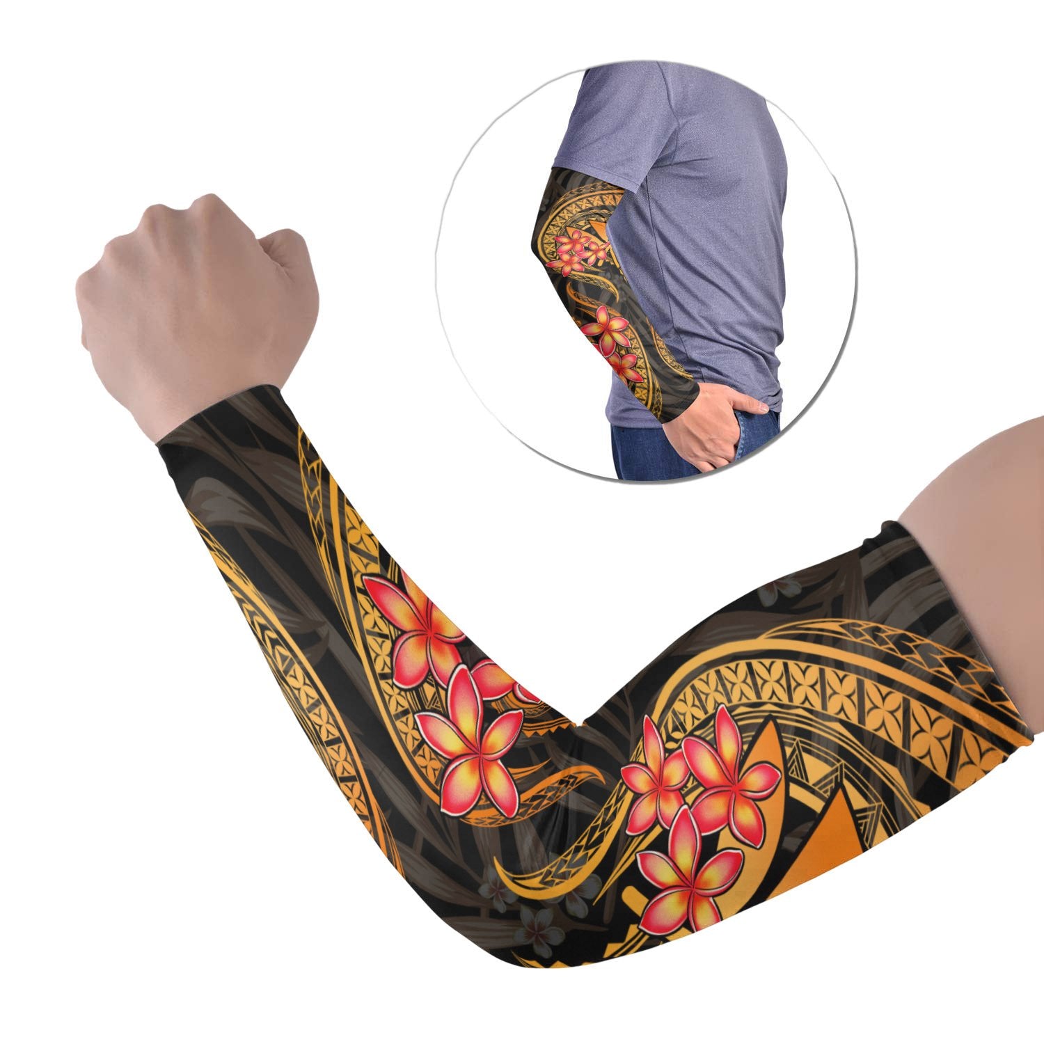 Polynesian Hawaii Arm Sleeve - Gold Plumeria Set of 2 GOLD - Polynesian Pride