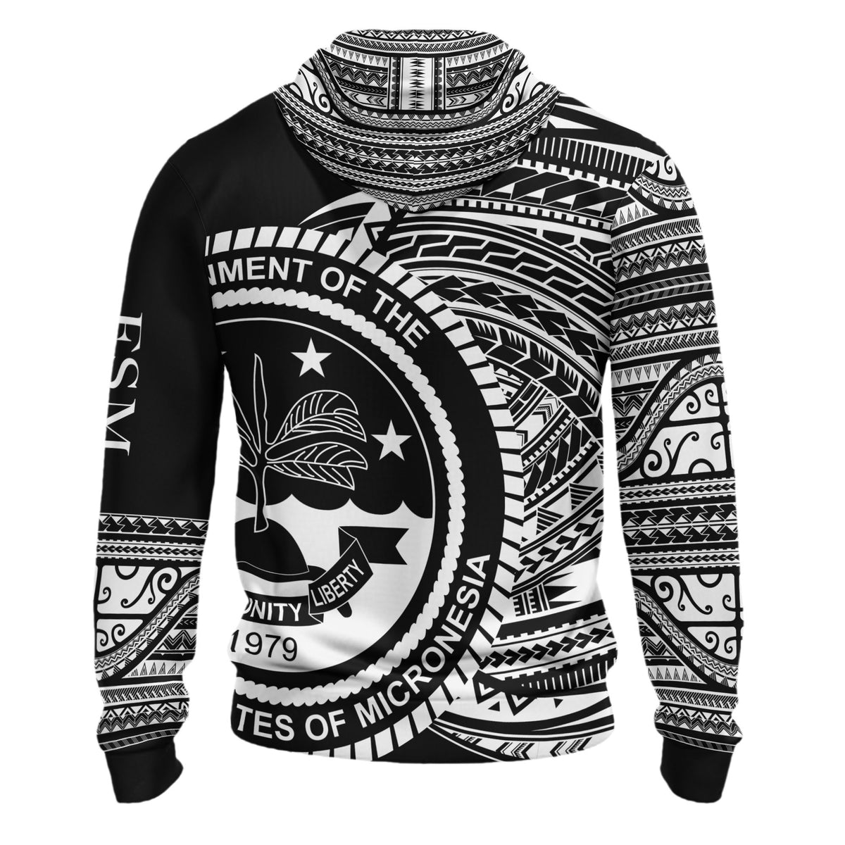 Federated States of Micronesia Hoodie Micronesia White Patterns With Coat of Arms - Polynesian Pride