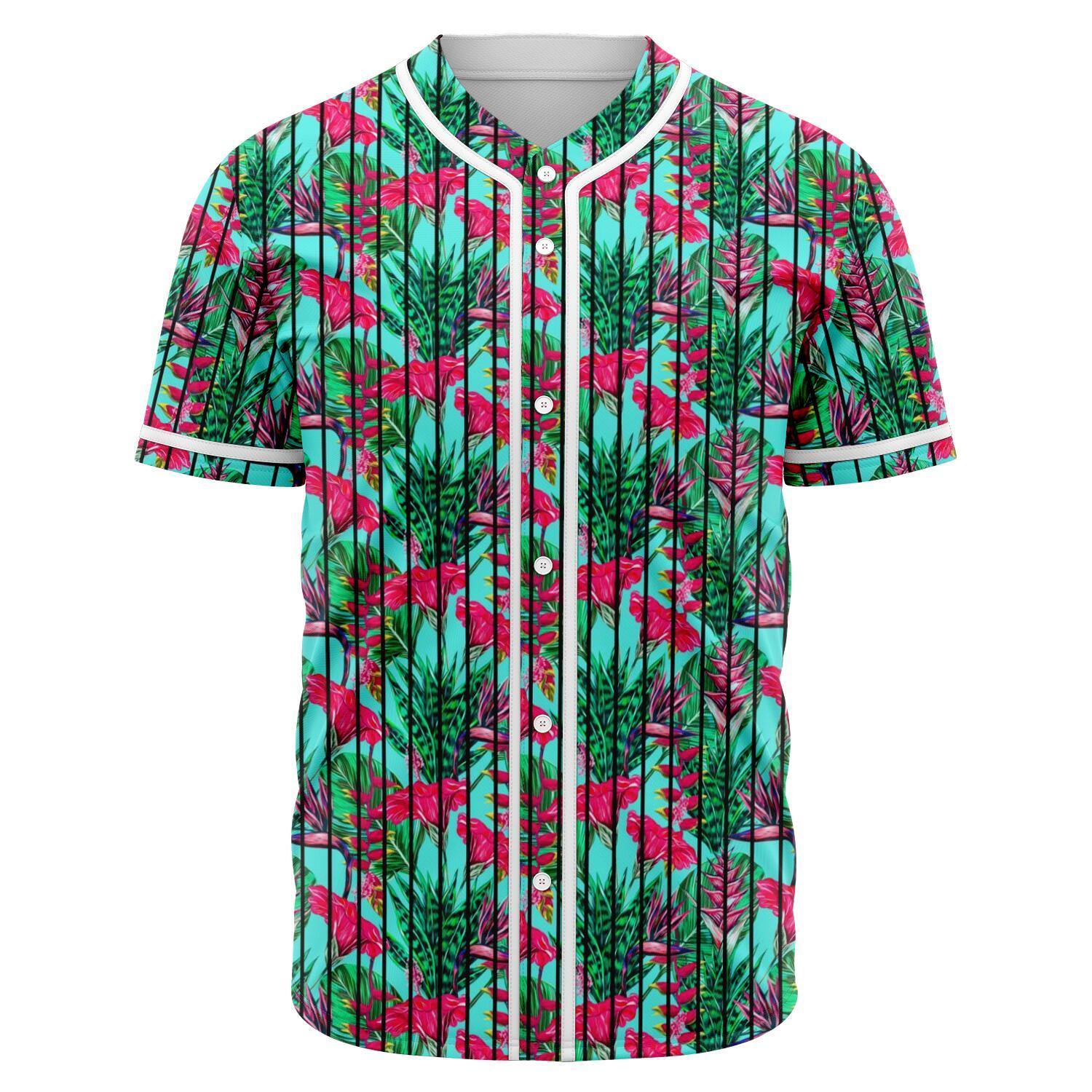 Tropical Strelitzia Blue Baseball Jersey Black - Polynesian Pride