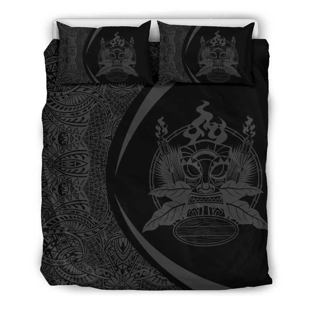 Hawaiian Tiki Polynesian Bedding Set Circle Style Grey Black - Polynesian Pride