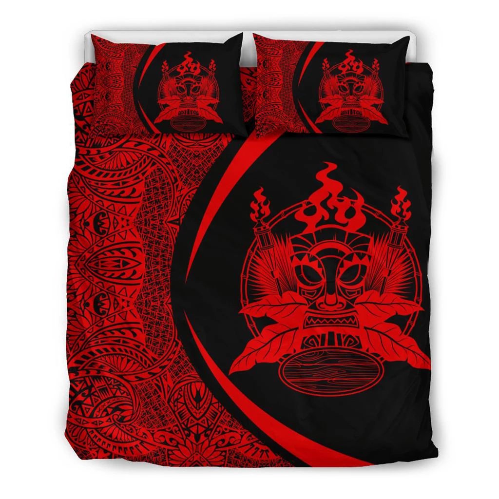 Hawaiian Tiki Polynesian Bedding Set Circle Style Red Black - Polynesian Pride