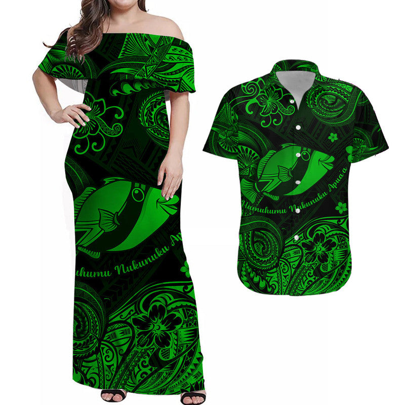 Hawaii State Fish: Humuhumu Nukunuku Apuaa Polynesian Matching Dress and Hawaiian Shirt Matching Couples Outfit Unique Style Green LT8 Green - Polynesian Pride