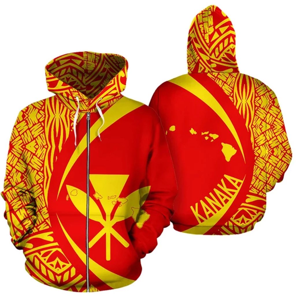 Kanaka Polynesian Mauna Kea Zip up Hoodie Circle Style Unisex Red - Polynesian Pride