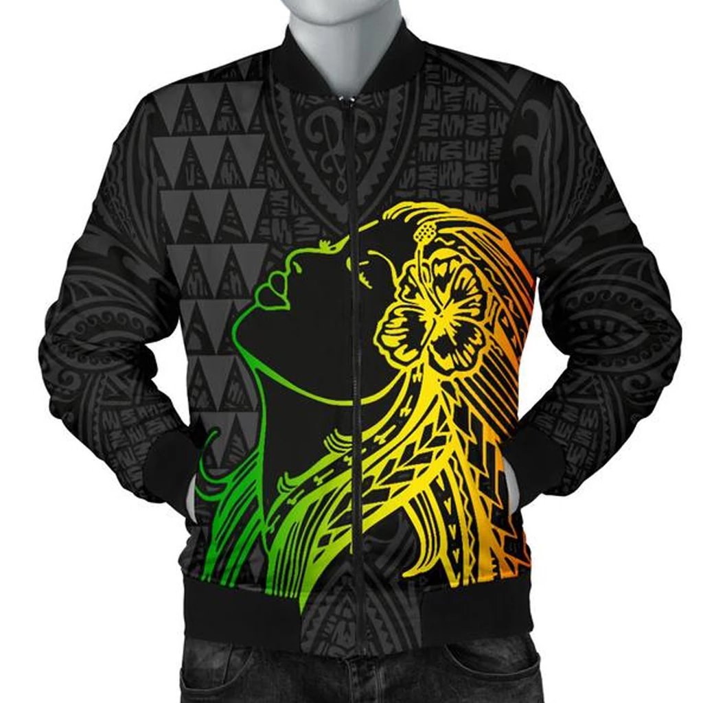 Hula Girl And Turtle Hibiscus Men's Bomber Jacket Black - Polynesian Pride