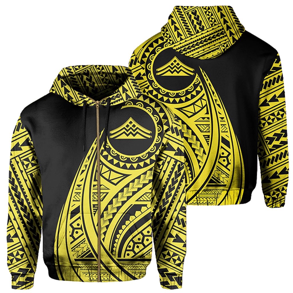 Hawaii Mauna Kea Polynesian Zip up Hoodie Tatoo Style Yellow Unisex Yellow - Polynesian Pride