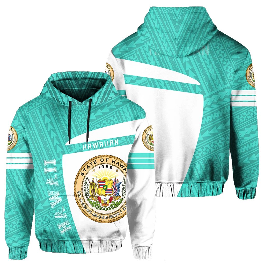 Hawaii Polynesian Sport Hoodie Turquoise Premium Style Unisex Turquoise - Polynesian Pride