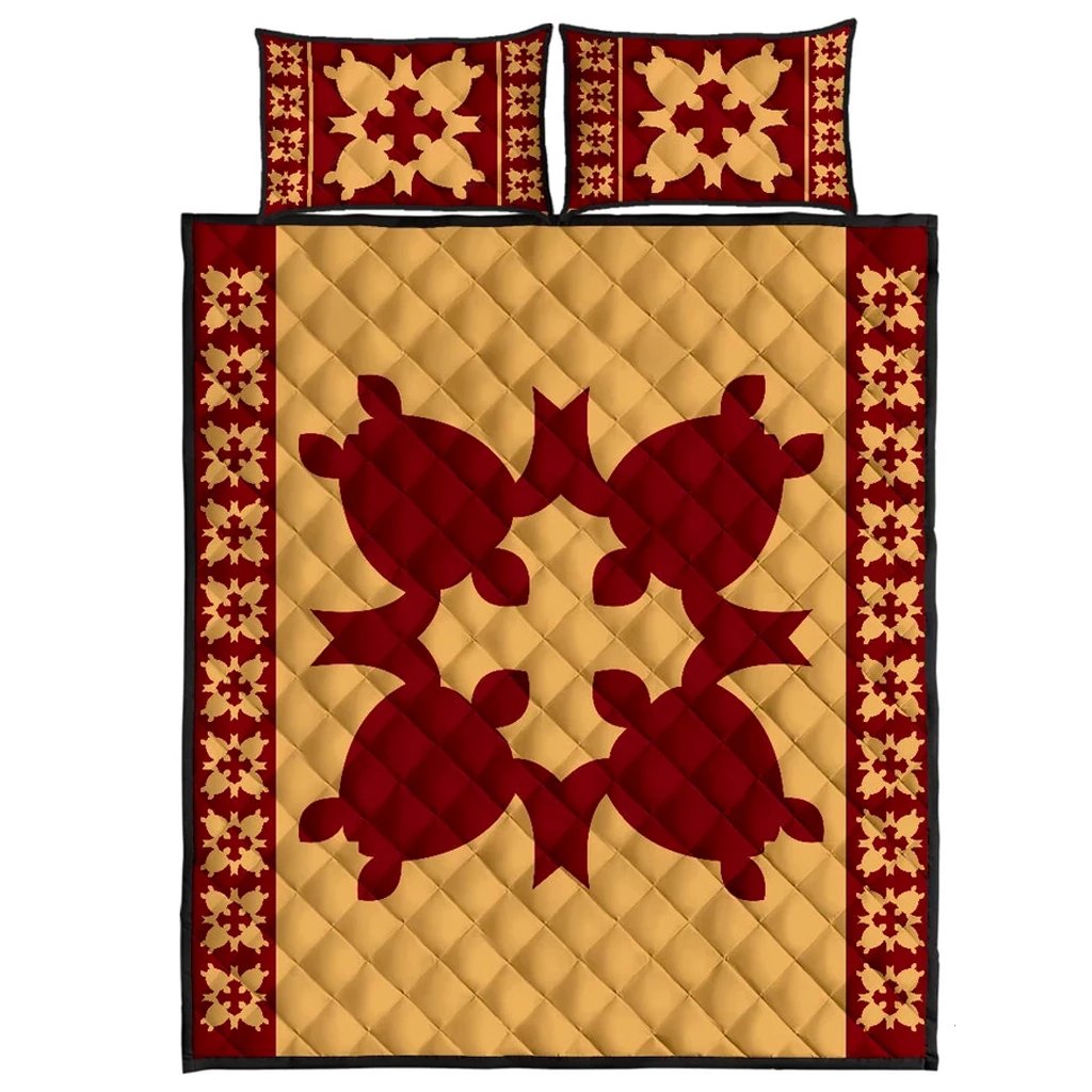 Hawaiian Quilt Pattern Traditional Turtle Quilt Bed Set Gold - Polynesian Pride