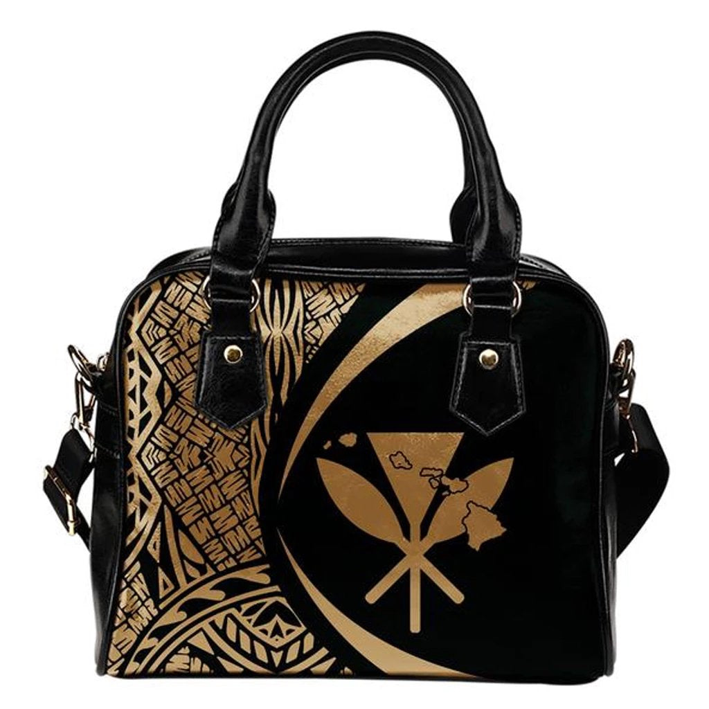Kanaka Hawaii Map Gold Shoulder Handbag One Size Gold - Polynesian Pride