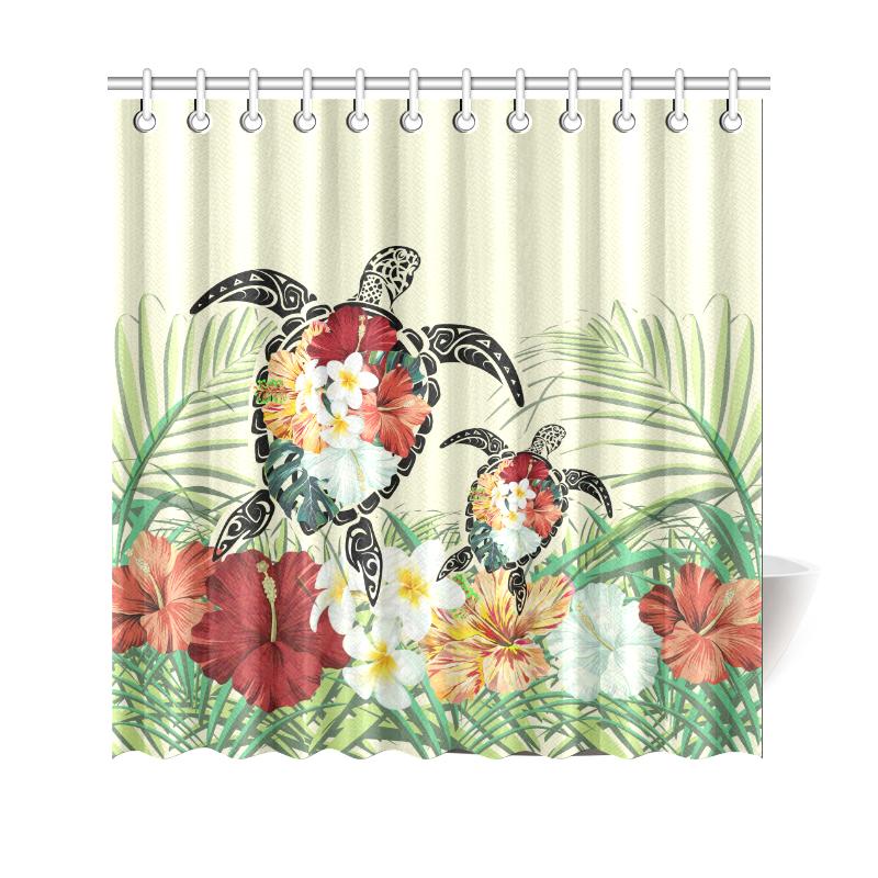 Hawaii Turtle Flowers Coconut Tree Leaf Shower Curtain 177 x 172 (cm) Beige - Polynesian Pride