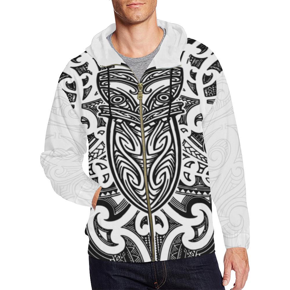 New Zealand Zip up Hoodie Maori Rugby Black and White Unisex Art - Polynesian Pride