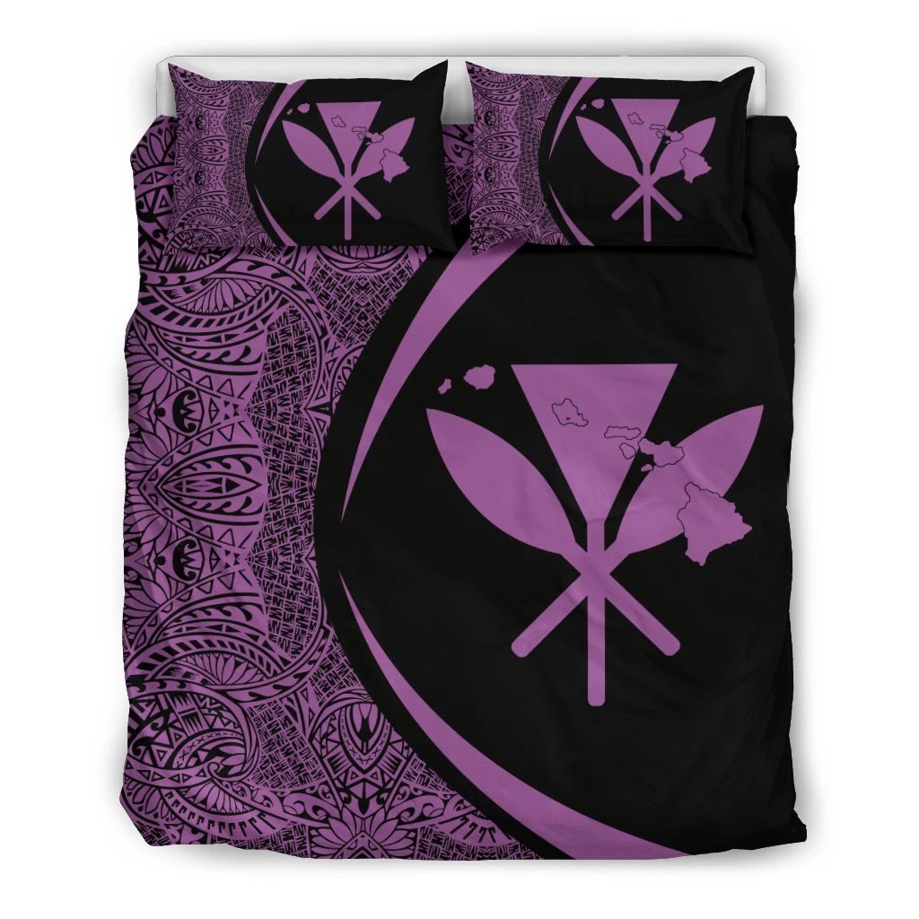 Hawaiian Map Kanaka Maoli Polynesian Bedding Set - Circle Style Purple Black - Polynesian Pride