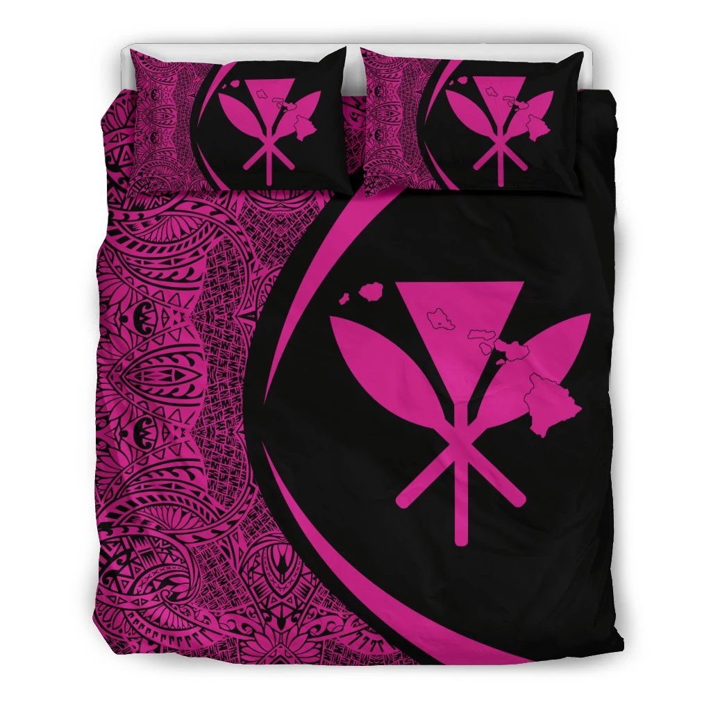 Hawaiian Map Kanaka Maoli Polynesian Bedding Set Pink - Circle Style Black - Polynesian Pride