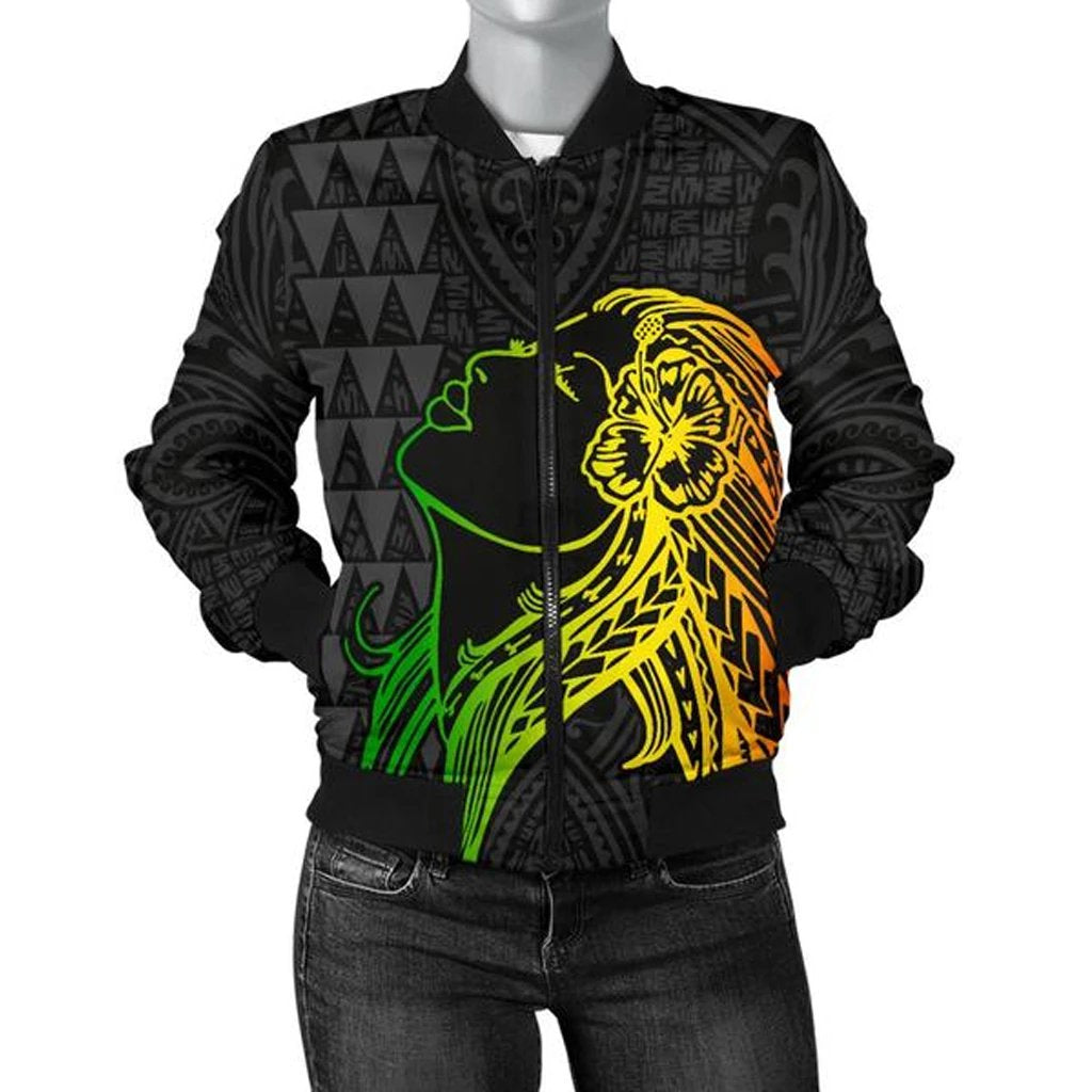 Hula Girl And Turtle Hibiscus Women's Bomber Jacket Black - Polynesian Pride