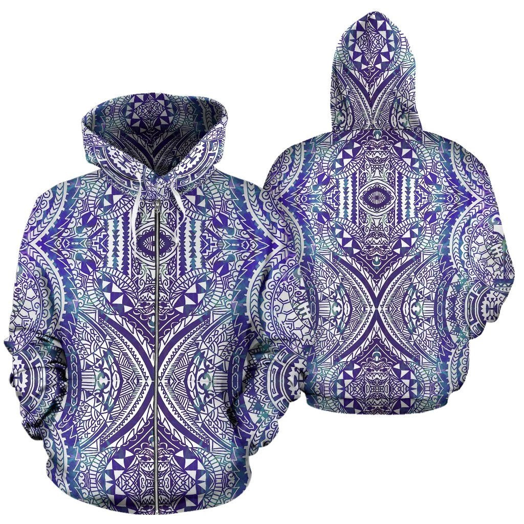 Polynesian Zip up Hoodie Tribal 02 Unisex Violet - Polynesian Pride
