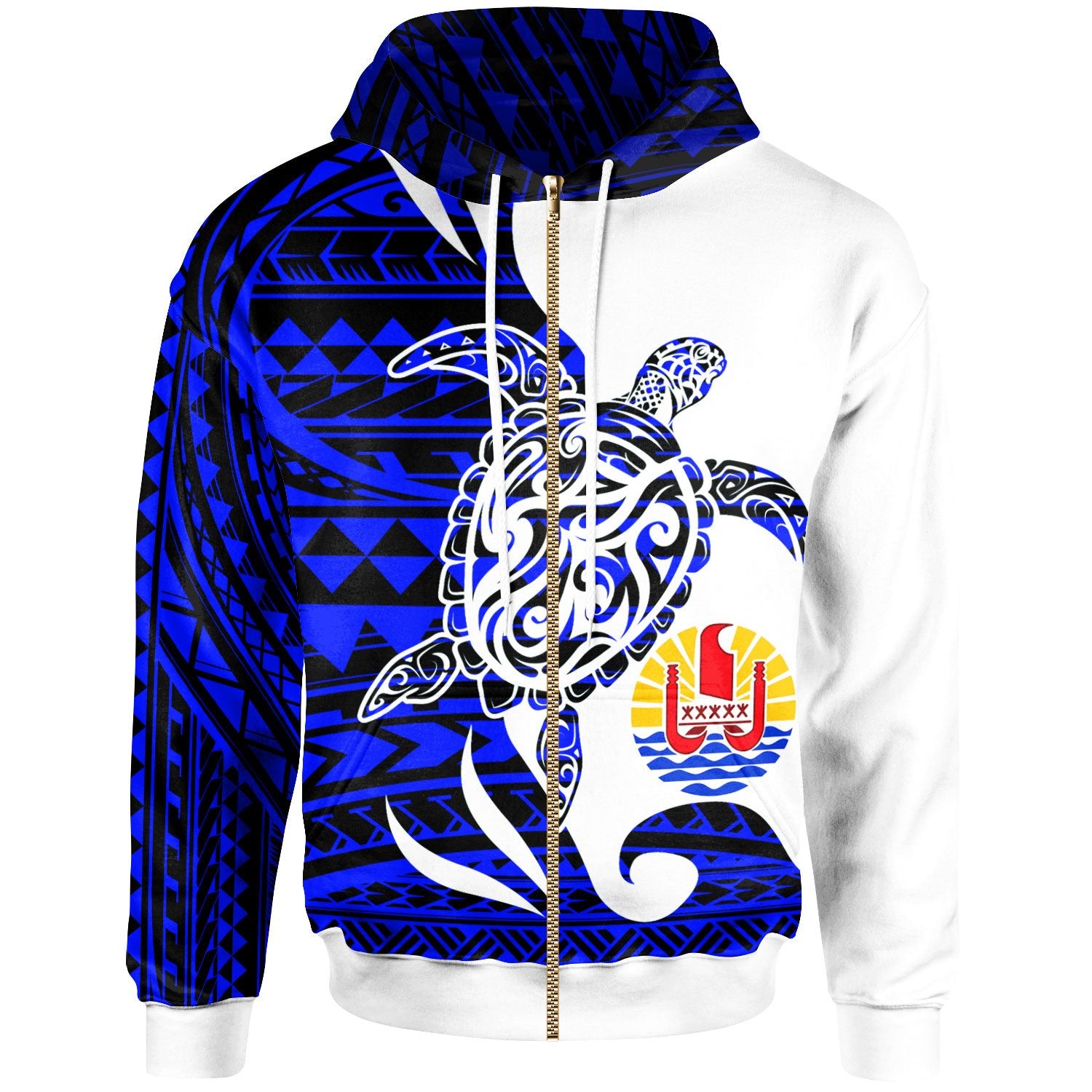 Tahiti Custom Zip Hoodie Mega Turtle Unisex Blue - Polynesian Pride